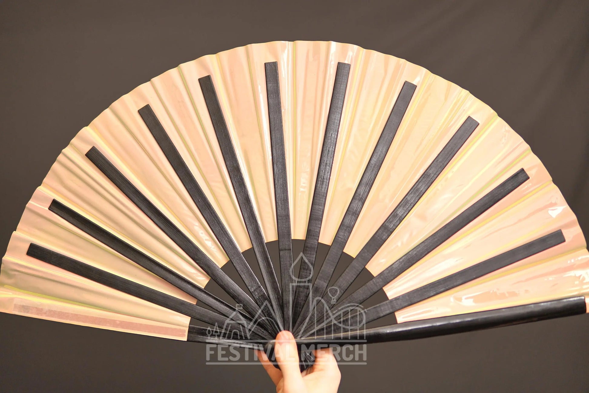 Iridescent Hand Fan XL Bamboo Festival Merch Vinyl Shimmer Clack Fan EDM Rave accessories Pride Festival Holographic Ibiza Holiday