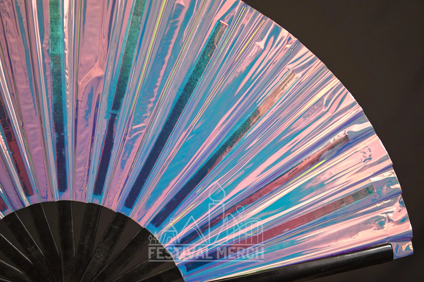 Iridescent Hand Fan XL Bamboo Festival Merch Vinyl Shimmer Clack Fan EDM Rave accessories Pride Festival Holographic Ibiza Holiday