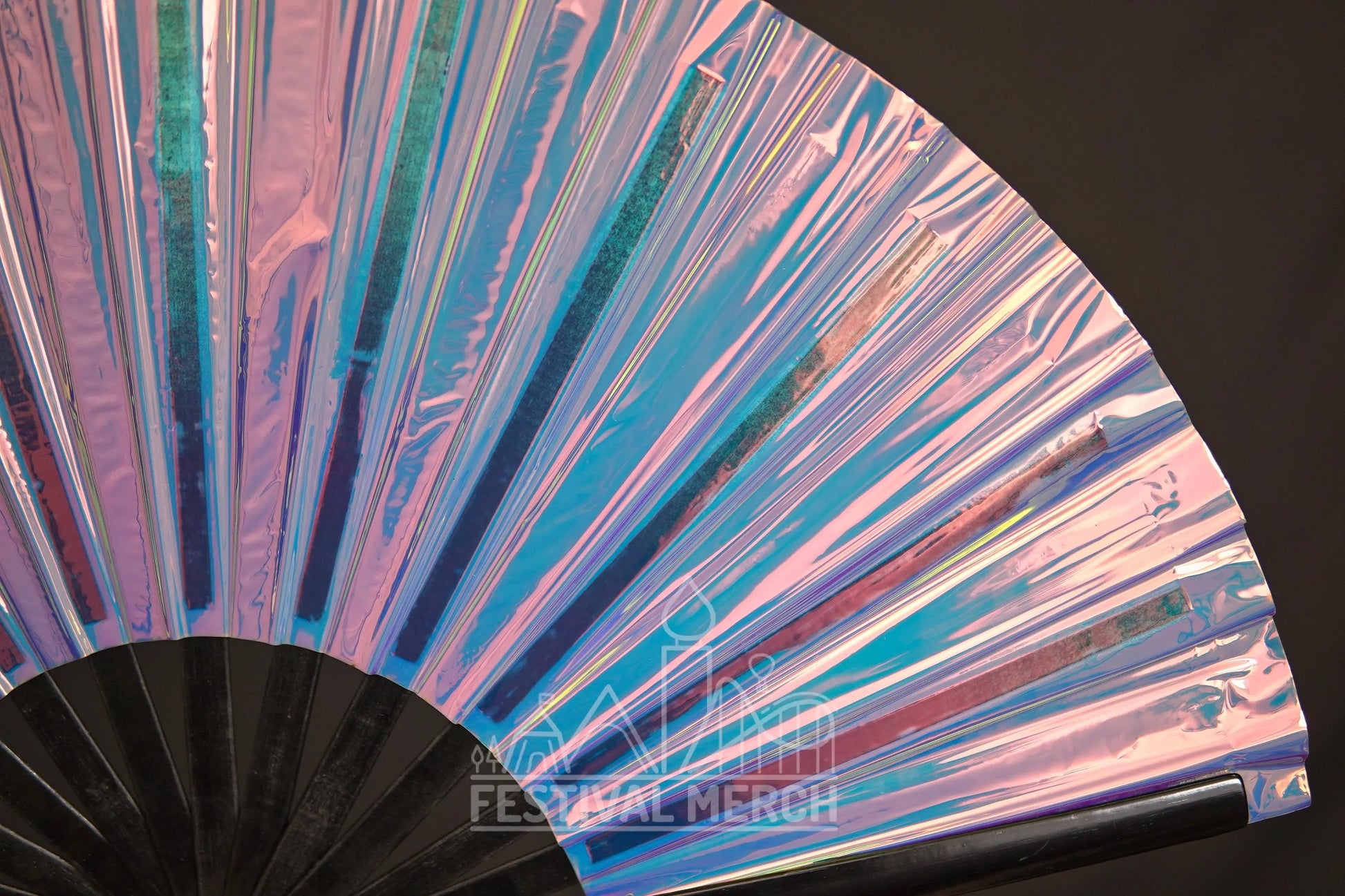 Iridescent Hand Fan XL Bamboo Festival Merch Vinyl Shimmer Clack Fan EDM Rave accessories Pride Festival Holographic Ibiza Holiday