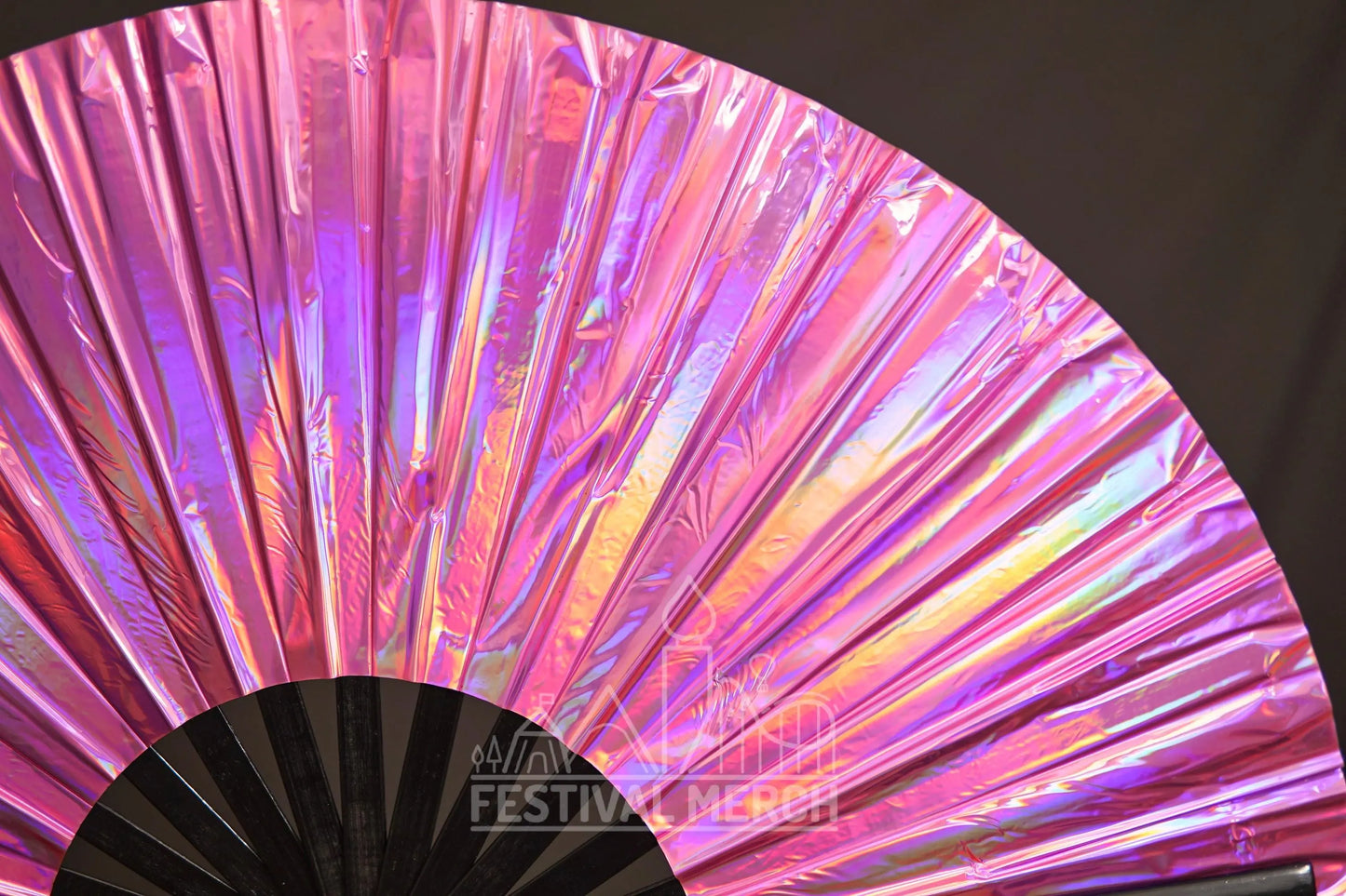 Iridescent Hand Fan XL Bamboo Festival Merch Vinyl Shimmer Clack Fan EDM Rave accessories Pride Festival Holographic Ibiza Holiday