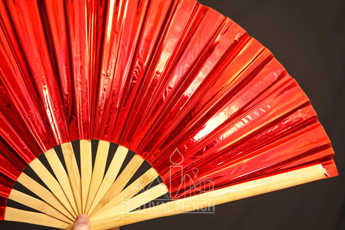 Iridescent Hand Fan XL Bamboo Festival Merch Vinyl Shimmer Clack Fan EDM Rave accessories Pride Festival Holographic Ibiza Holiday