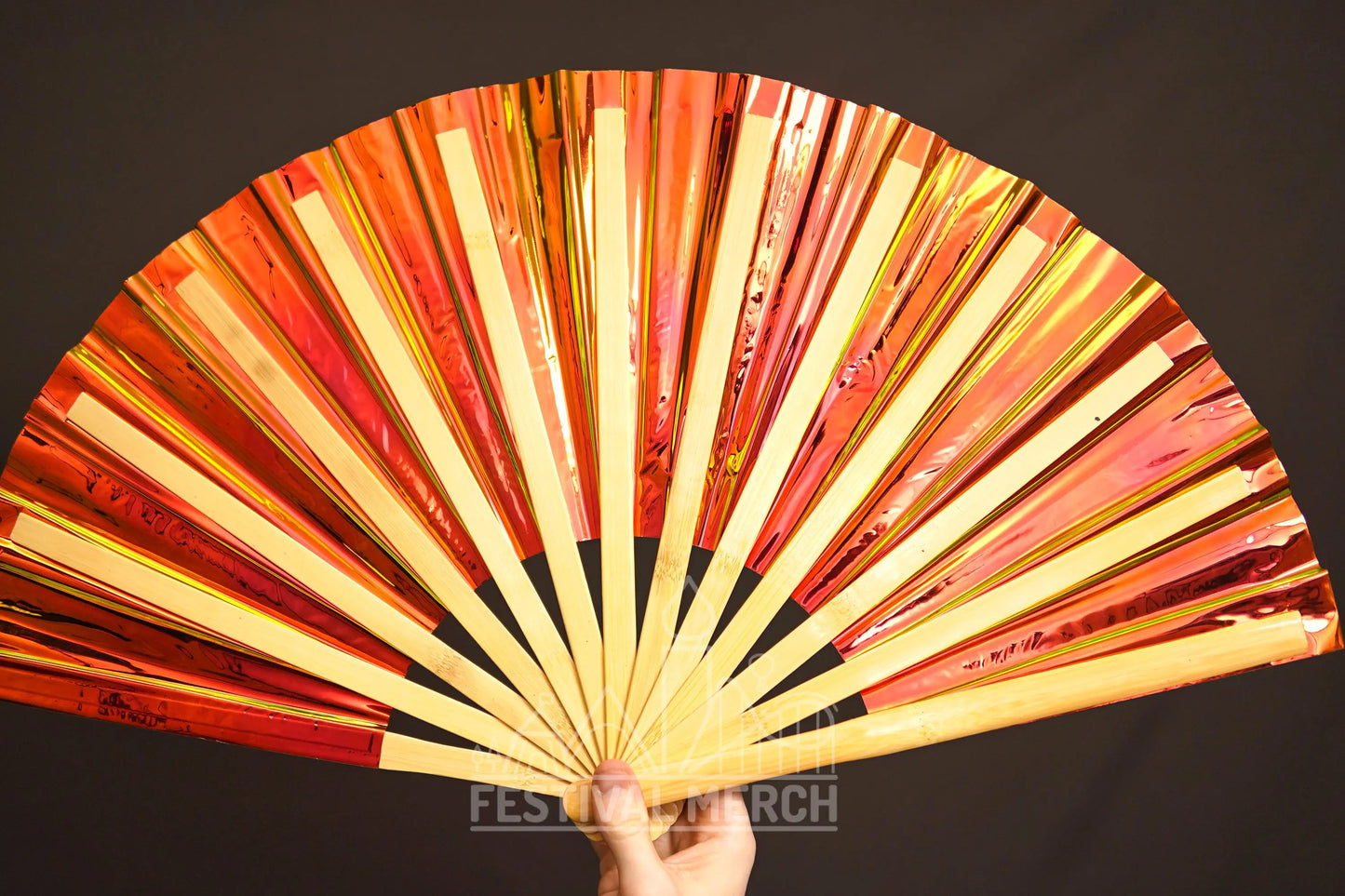 Iridescent Hand Fan XL Bamboo Festival Merch Vinyl Shimmer Clack Fan EDM Rave accessories Pride Festival Holographic Ibiza Holiday