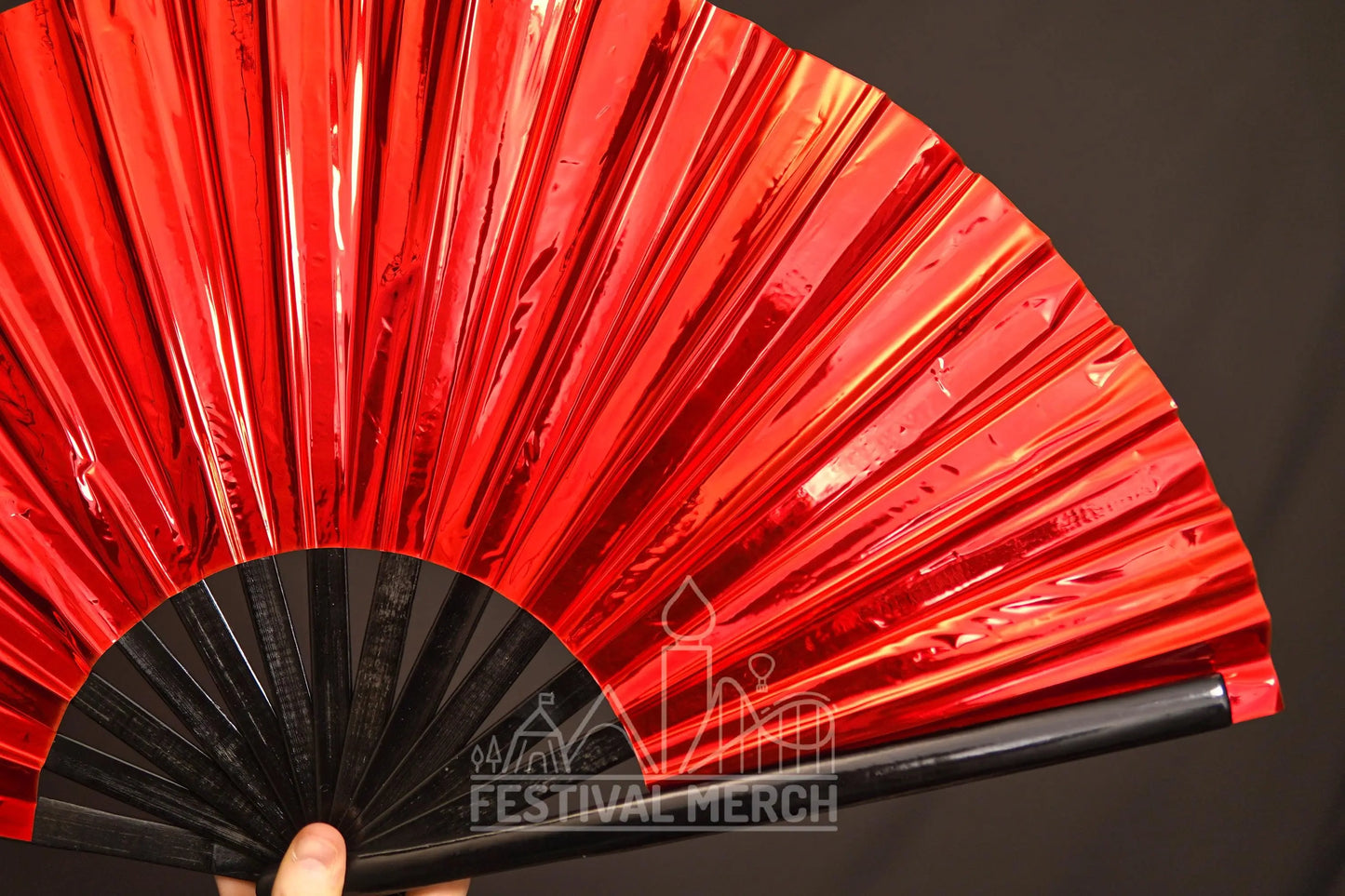 Iridescent Hand Fan XL Bamboo Festival Merch Vinyl Shimmer Clack Fan EDM Rave accessories Pride Festival Holographic Ibiza Holiday