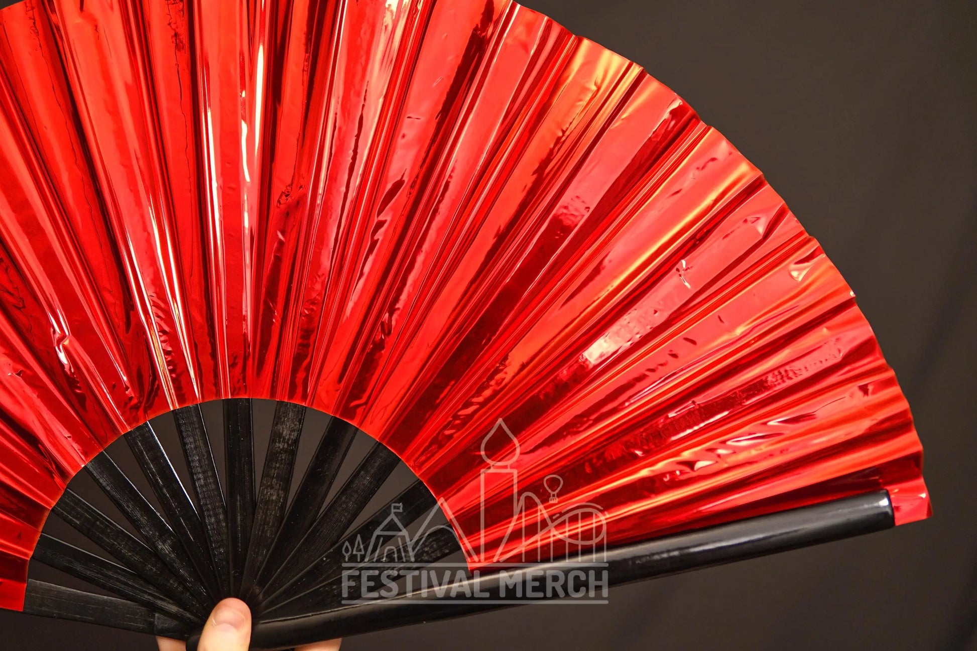 Iridescent Hand Fan XL Bamboo Festival Merch Vinyl Shimmer Clack Fan EDM Rave accessories Pride Festival Holographic Ibiza Holiday