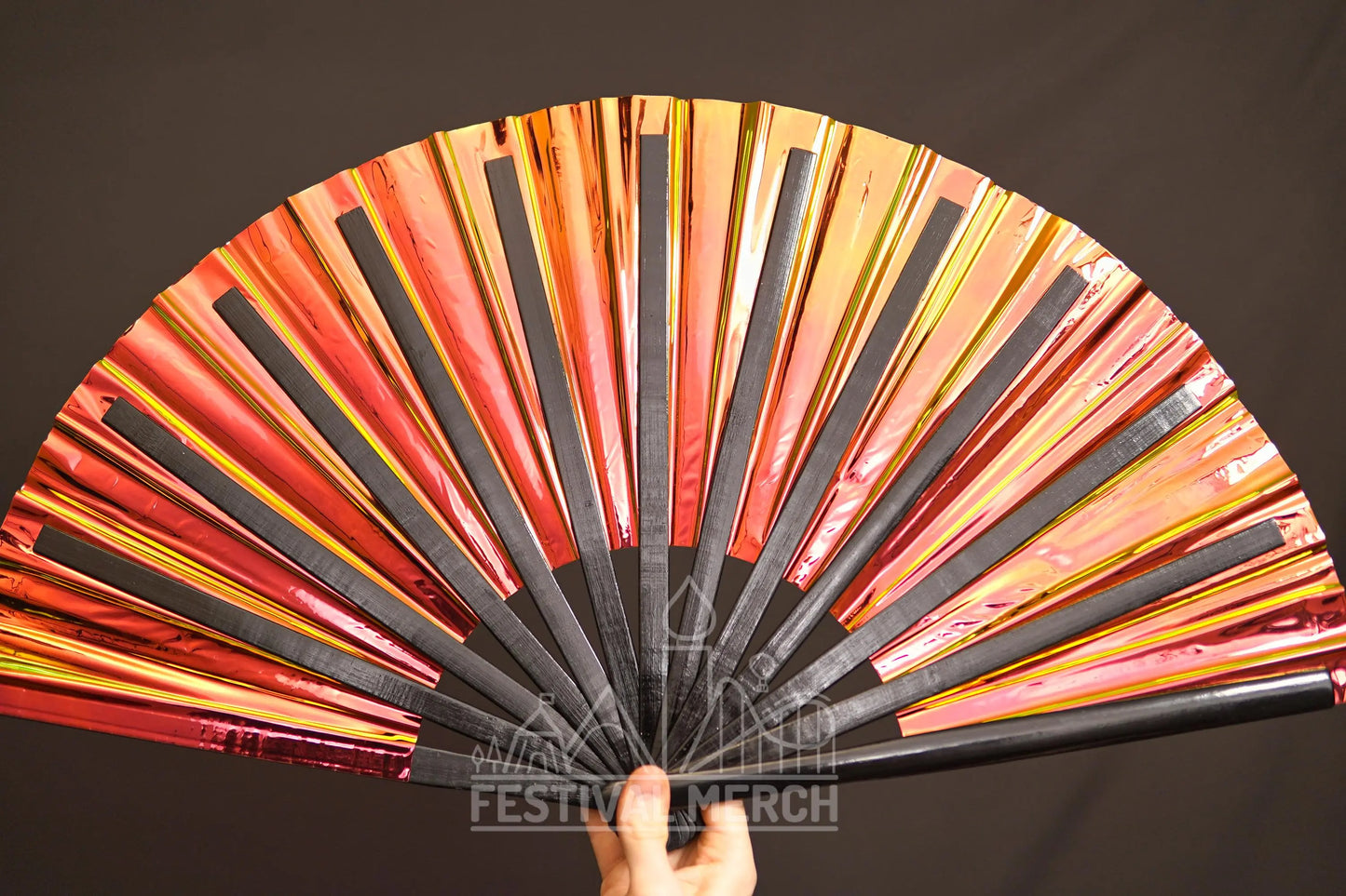 Iridescent Hand Fan XL Bamboo Festival Merch Vinyl Shimmer Clack Fan EDM Rave accessories Pride Festival Holographic Ibiza Holiday