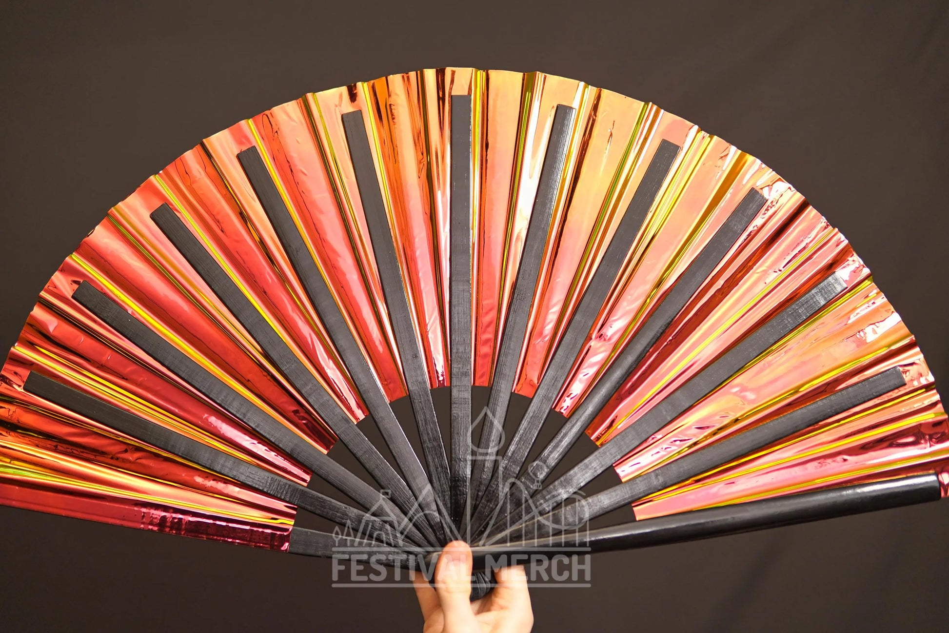 Iridescent Hand Fan XL Bamboo Festival Merch Vinyl Shimmer Clack Fan EDM Rave accessories Pride Festival Holographic Ibiza Holiday