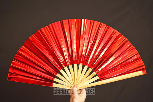 Iridescent Hand Fan XL Bamboo Festival Merch Vinyl Shimmer Clack Fan EDM Rave accessories Pride Festival Holographic Ibiza Holiday
