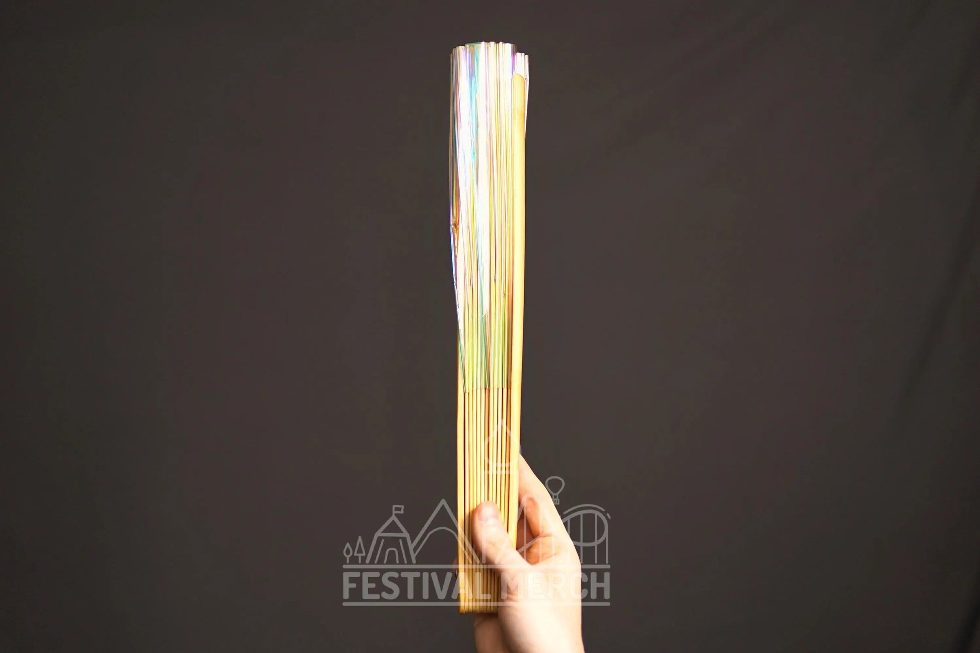 Iridescent Hand Fan XL Bamboo Festival Merch Vinyl Shimmer Clack Fan EDM Rave accessories Pride Festival Holographic Ibiza Holiday