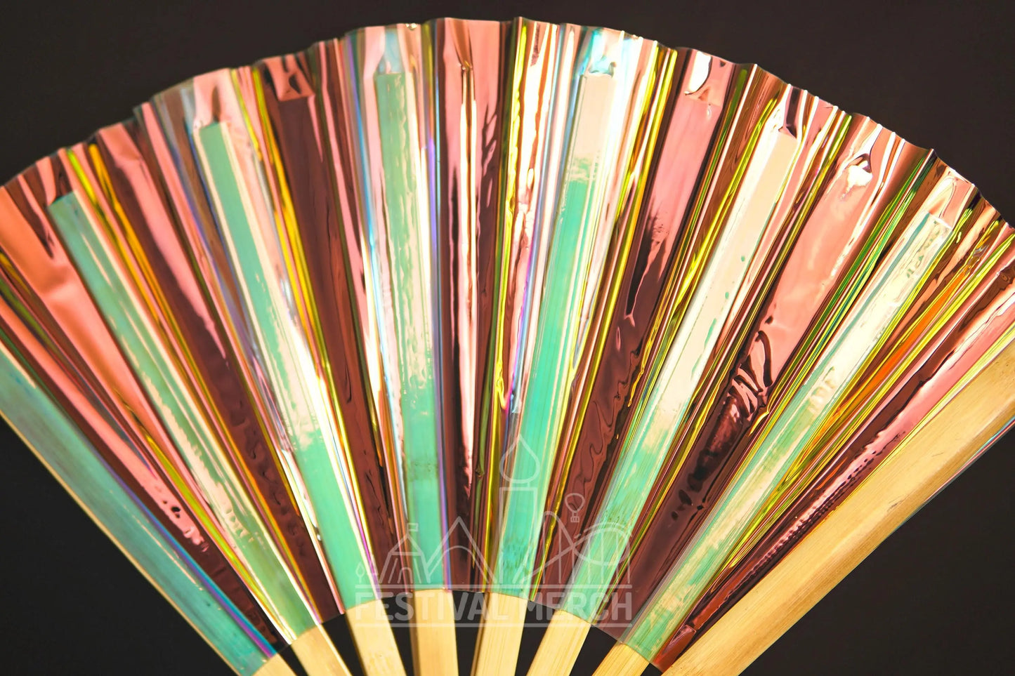 Iridescent Hand Fan XL Bamboo Festival Merch Vinyl Shimmer Clack Fan EDM Rave accessories Pride Festival Holographic Ibiza Holiday
