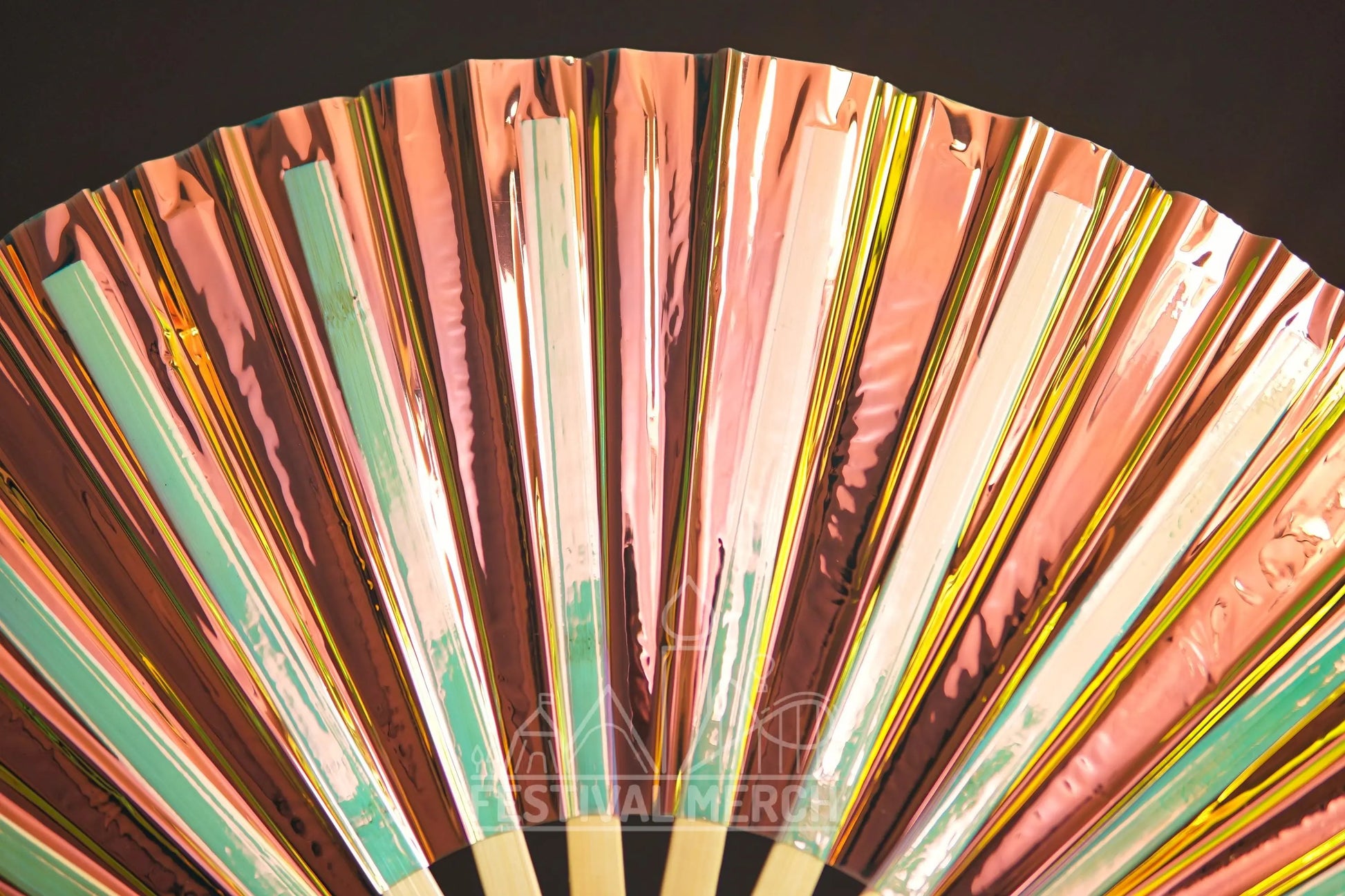 Iridescent Hand Fan XL Bamboo Festival Merch Vinyl Shimmer Clack Fan EDM Rave accessories Pride Festival Holographic Ibiza Holiday