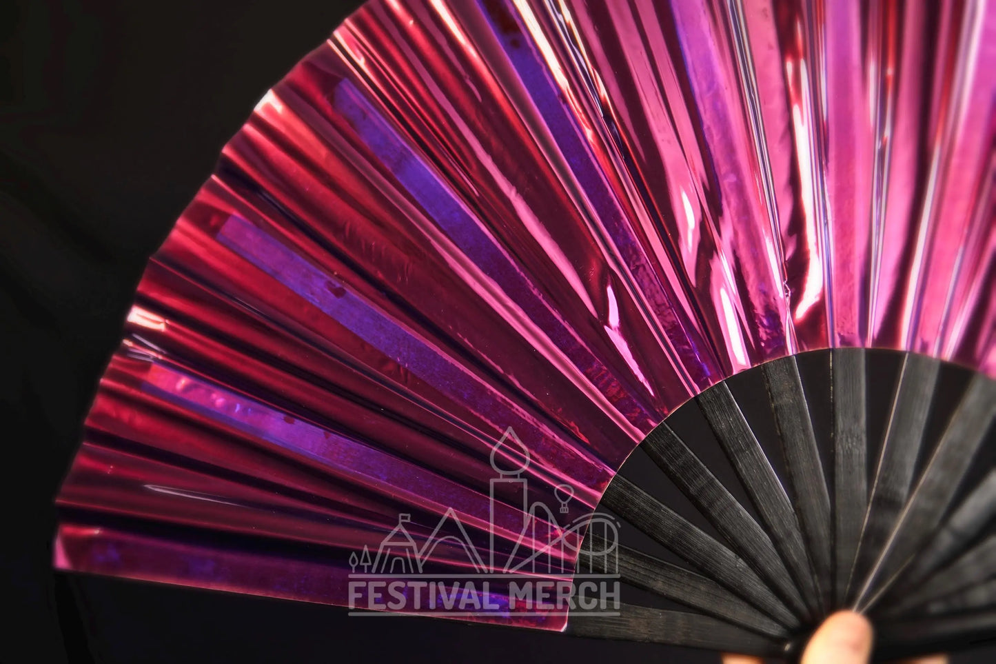 Iridescent Hand Fan XL Bamboo Festival Merch Vinyl Shimmer Clack Fan EDM Rave accessories Pride Festival Holographic Ibiza Holiday