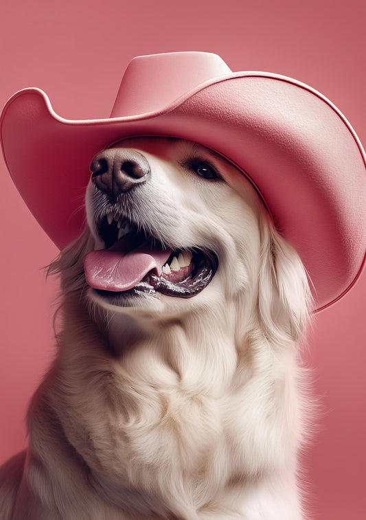 Funny Animal Wall Art Labrador Dog wearing cowboy hat cowgirl hat Tropical - A4 A3 A2 - Festival Merch