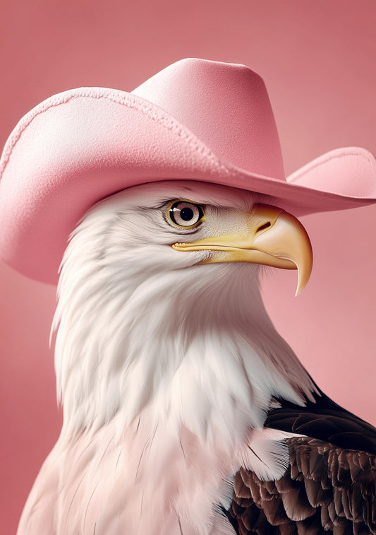 Funny Animal Wall Art American Eagle wearing cowboy hat cowgirl hat Tropical - A4 A3 A2 - Festival Merch