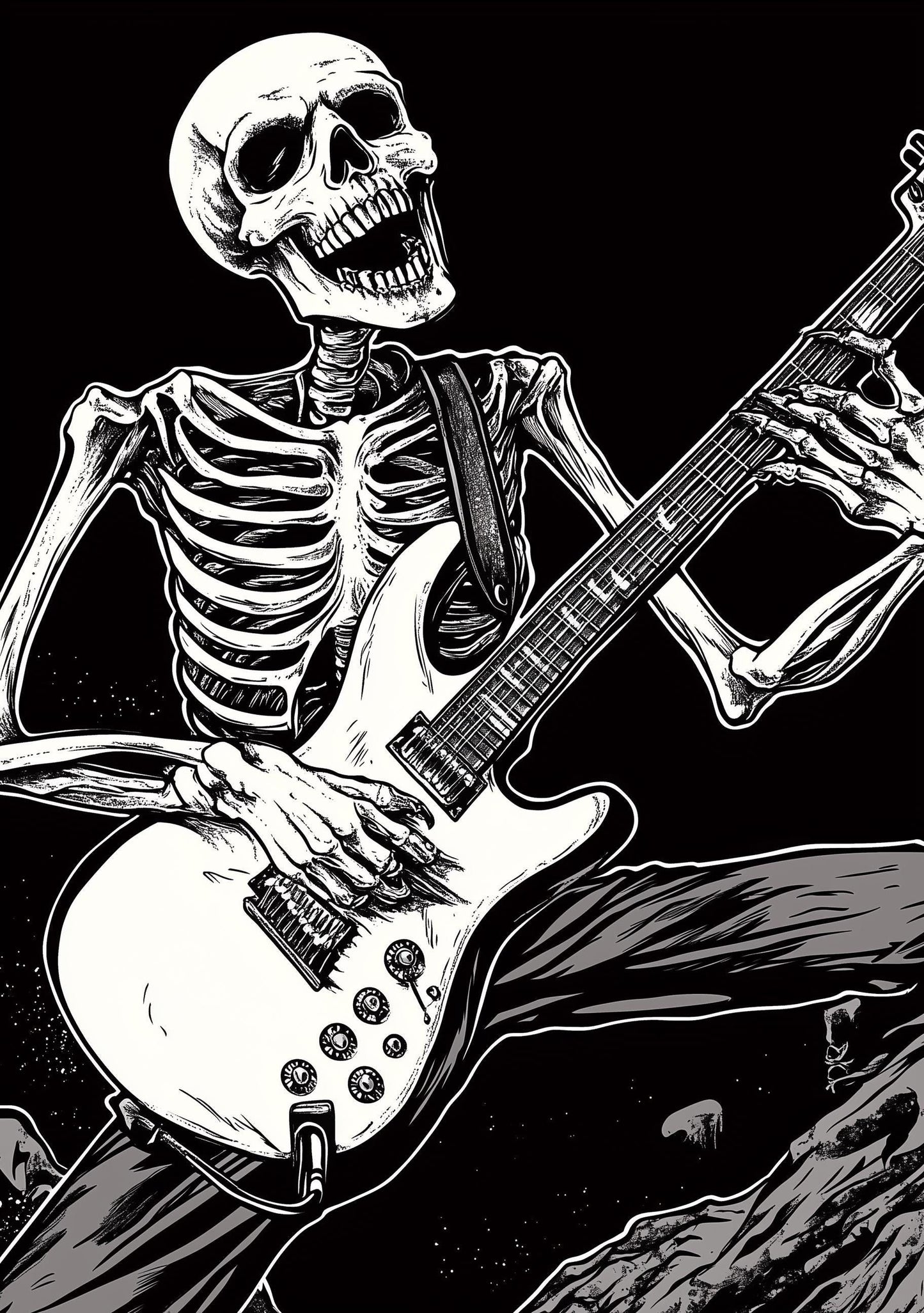 Premium Quality Art Print - Music Print Rock n Roll Skull Guitar Punk Alternative Prog Skeleton Music Festival - A4 A3 A2 - Festival Merch