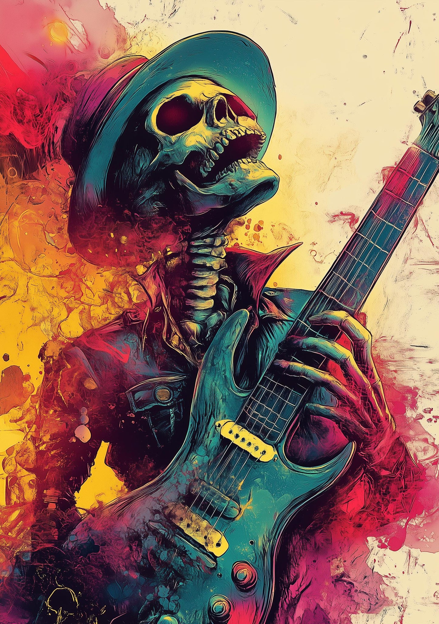 Premium Quality Art Print - Music Print Rock n Roll Skull Guitar Punk Alternative Prog Skeleton Music Festival - A4 A3 A2 - Festival Merch