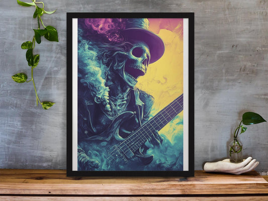 Premium Quality Art Print - Music Print Rock n Roll Skull Guitar Punk Alternative Prog Skeleton Music Festival - A4 A3 A2 - Festival Merch
