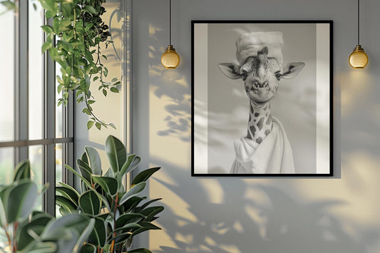 Funny bathroom Animal Giraffe Print | Premium Quality UK British Printers | - Cute Bathroom art toilet restroom Print rest room