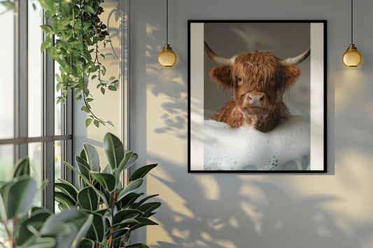 Funny bathroom Animal Highland Cow Print | Premium Quality UK British Printers | - Bathroom art toilet restroom Print rest room