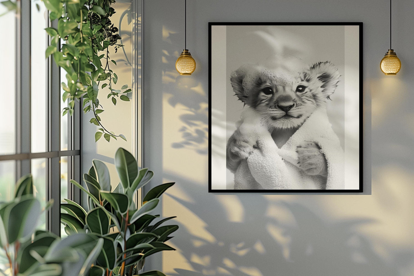 Funny bathroom Animal Lion Cub Print | Premium Quality UK British Printers | - Bathroom art toilet restroom Print rest room