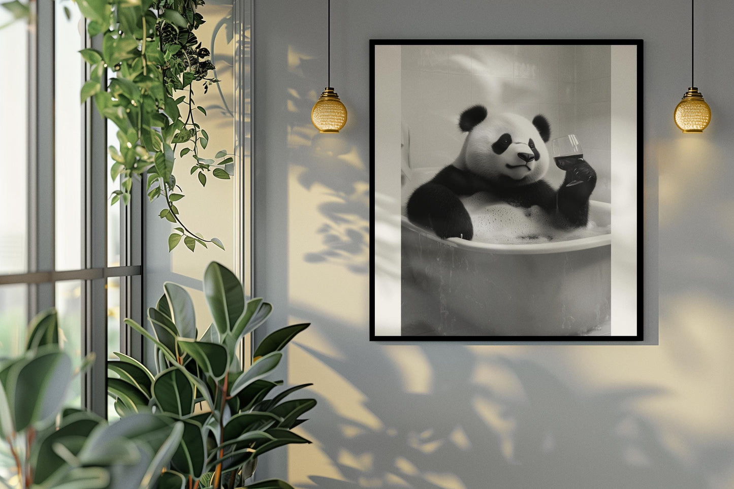 Funny bathroom Animal Panda Print | Premium Quality UK British Printers | - Bathroom art toilet restroom Print rest room