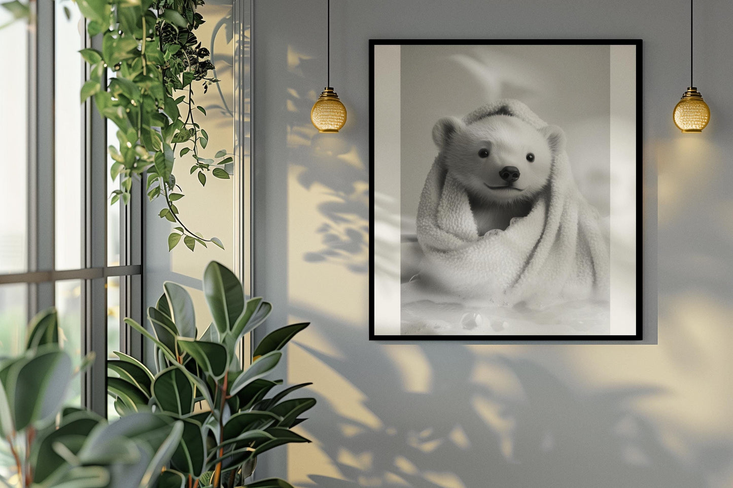 Funny bathroom Animal Polar Bear Print | Premium Quality UK British Printers | - Bathroom art toilet restroom Print rest room