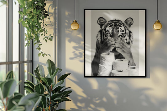 Funny bathroom Animal Tiger Print | Premium Quality UK British Printers | - Bathroom art toilet restroom Print rest room