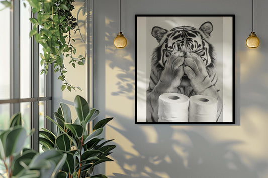 Funny bathroom Animal Tiger Print | Premium Quality UK British Printers | - Bathroom art toilet restroom Print rest room