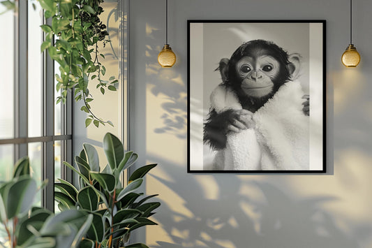 Funny bathroom Animal Monkey Chimpanzee Print | Premium Quality UK British Printers | - Bathroom art toilet restroom Print rest room