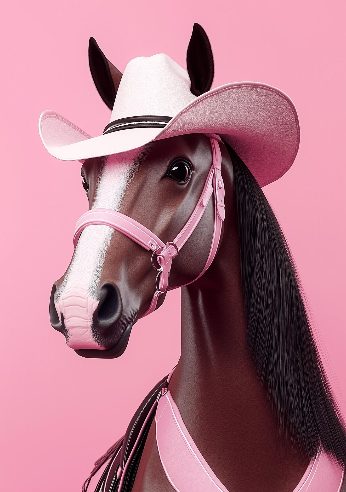 Funny Animal Wall Art Horse wearing cowboy hat cowgirl hat Tropical - A4 A3 A2 - Festival Merch