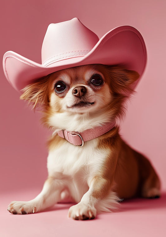 Funny Animal Wall Art Chihuahua wearing cowboy hat cowgirl hat Tropical - A4 A3 A2 - Festival Merch