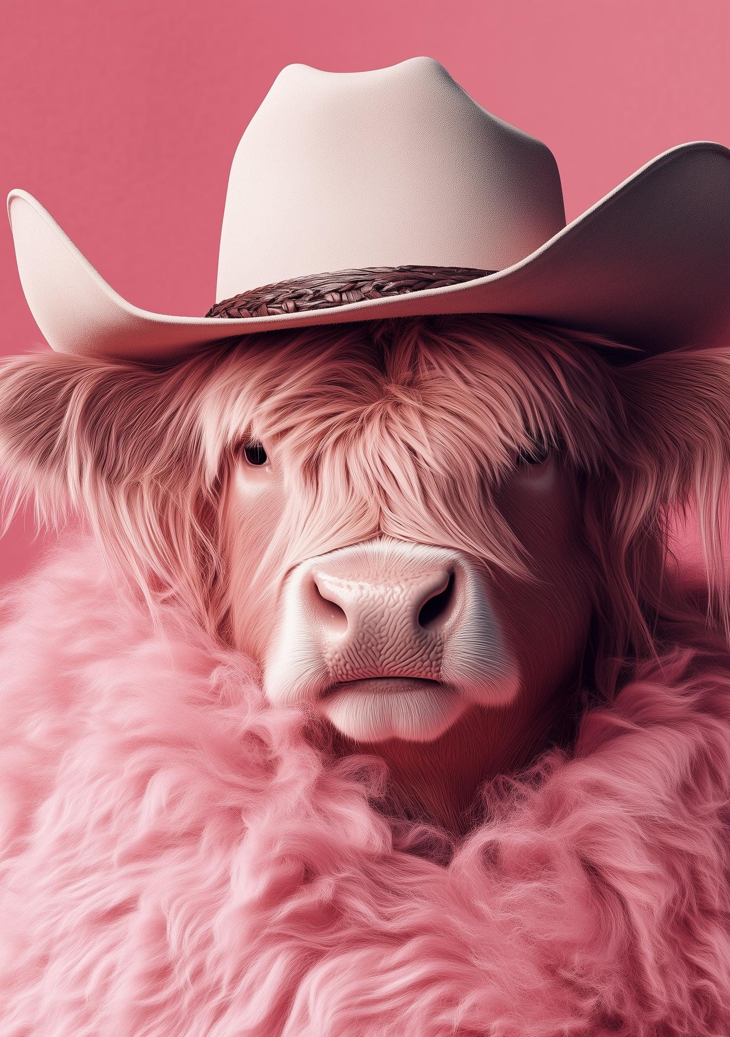 Funny Animal Wall Art Highland Cow wearing cowboy hat cowgirl hat Tropical - A4 A3 A2 - Festival Merch