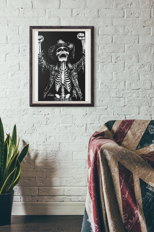 Premium Quality Art Print - Music Print Rock n Roll Skull Guitar Punk Alternative Prog Skeleton Music Festival - A4 A3 A2 - Festival Merch