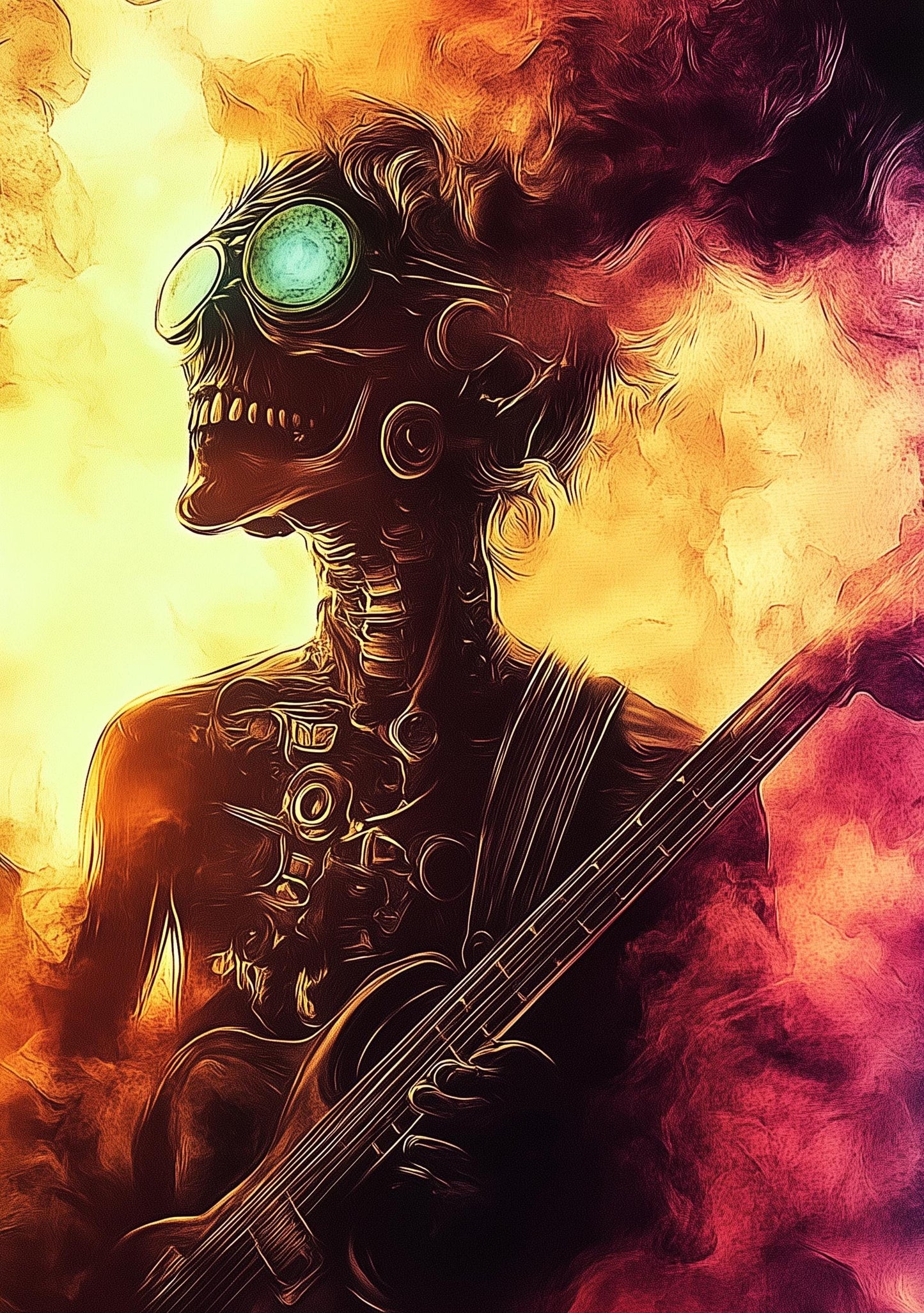 Premium Quality Art Print - Music Print Rock n Roll Skull Guitar Punk Alternative Prog Skeleton Music Festival - A4 A3 A2 - Festival Merch