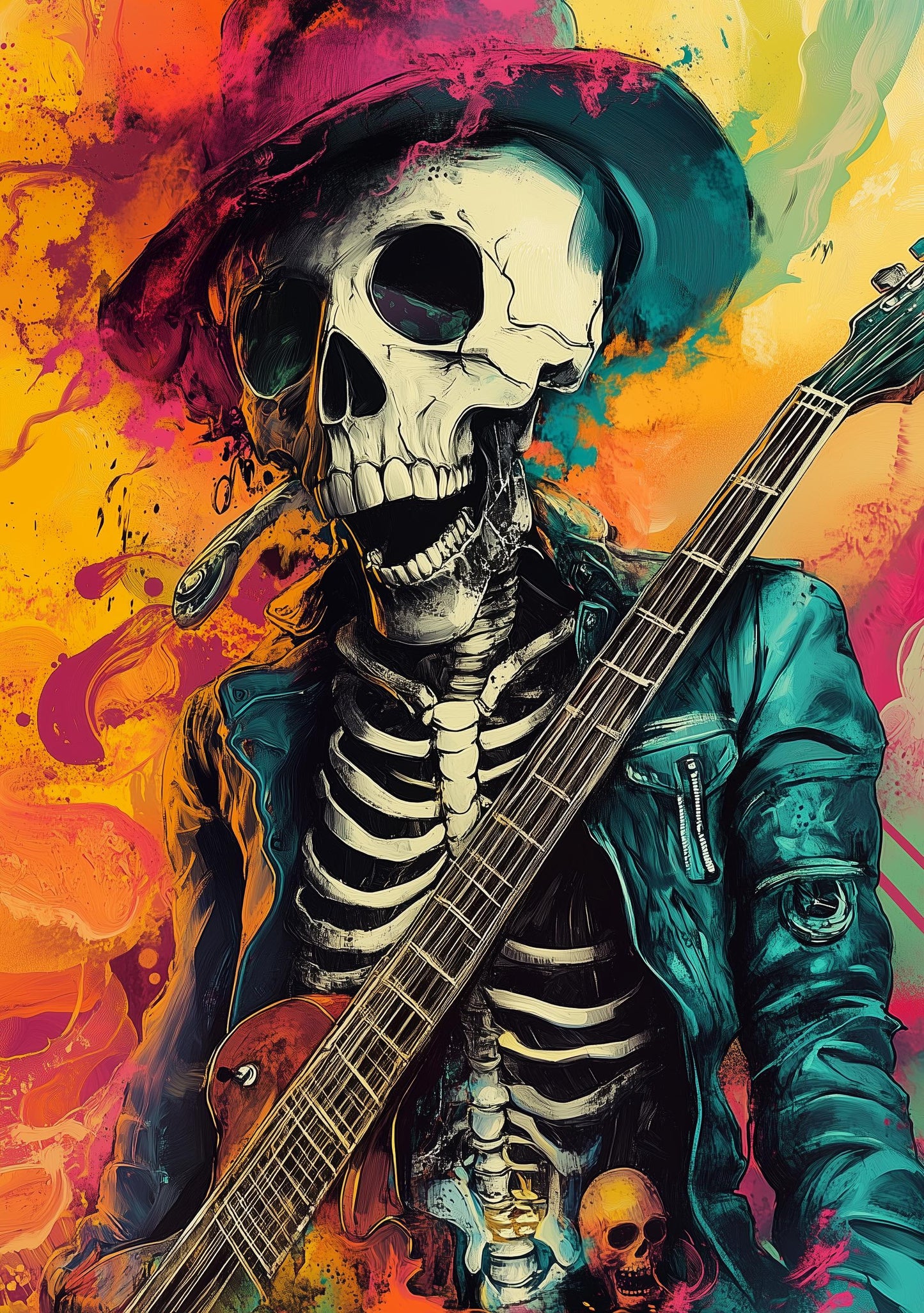 Premium Quality Art Print - Music Print Rock n Roll Skull Guitar Punk Alternative Prog Skeleton Music Festival - A4 A3 A2 - Festival Merch