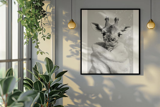 Funny bathroom Animal Giraffe Print | Premium Quality UK British Printers | - Cute Bathroom art toilet restroom Print rest room