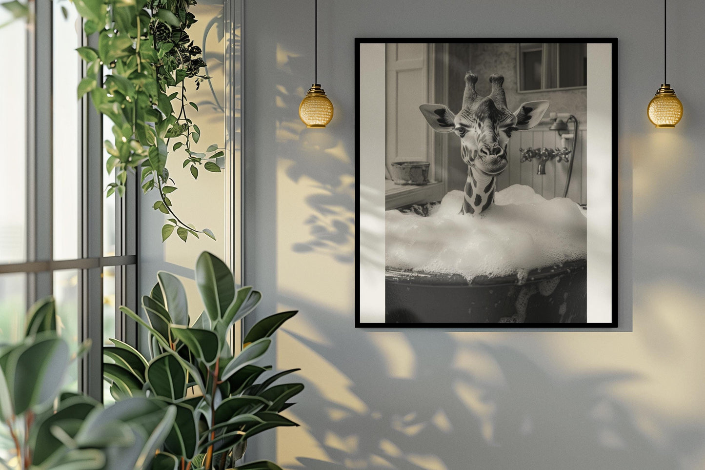 Funny bathroom Animal Giraffe Print | Premium Quality UK British Printers | - Cute Bathroom art toilet restroom Print rest room