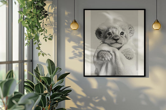 Funny bathroom Animal Lion Cub Print | Premium Quality UK British Printers | - Bathroom art toilet restroom Print rest room
