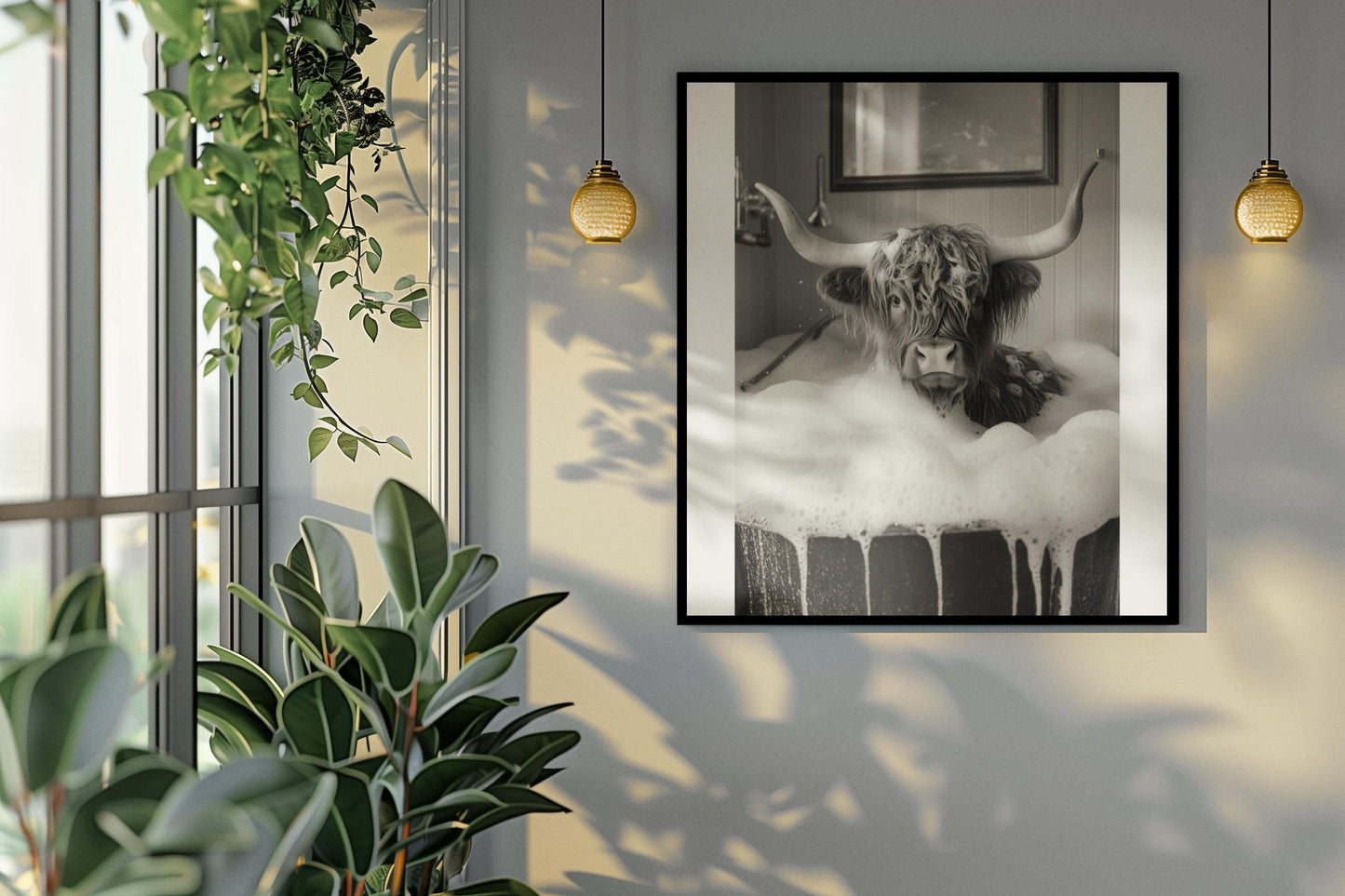 Funny bathroom Animal Highland Cow Print | Premium Quality UK British Printers | - Bathroom art toilet restroom Print rest room