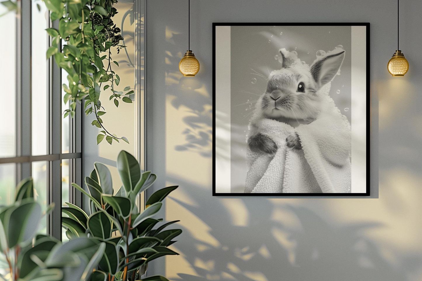 Funny bathroom Animal Rabbit Print | Premium Quality UK British Printers | - Bathroom art toilet restroom Print rest room