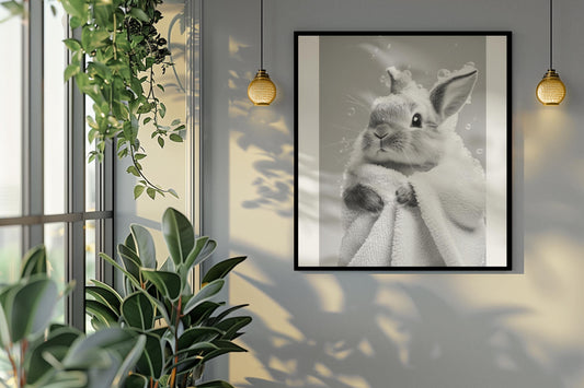 Funny bathroom Animal Rabbit Print | Premium Quality UK British Printers | - Bathroom art toilet restroom Print rest room