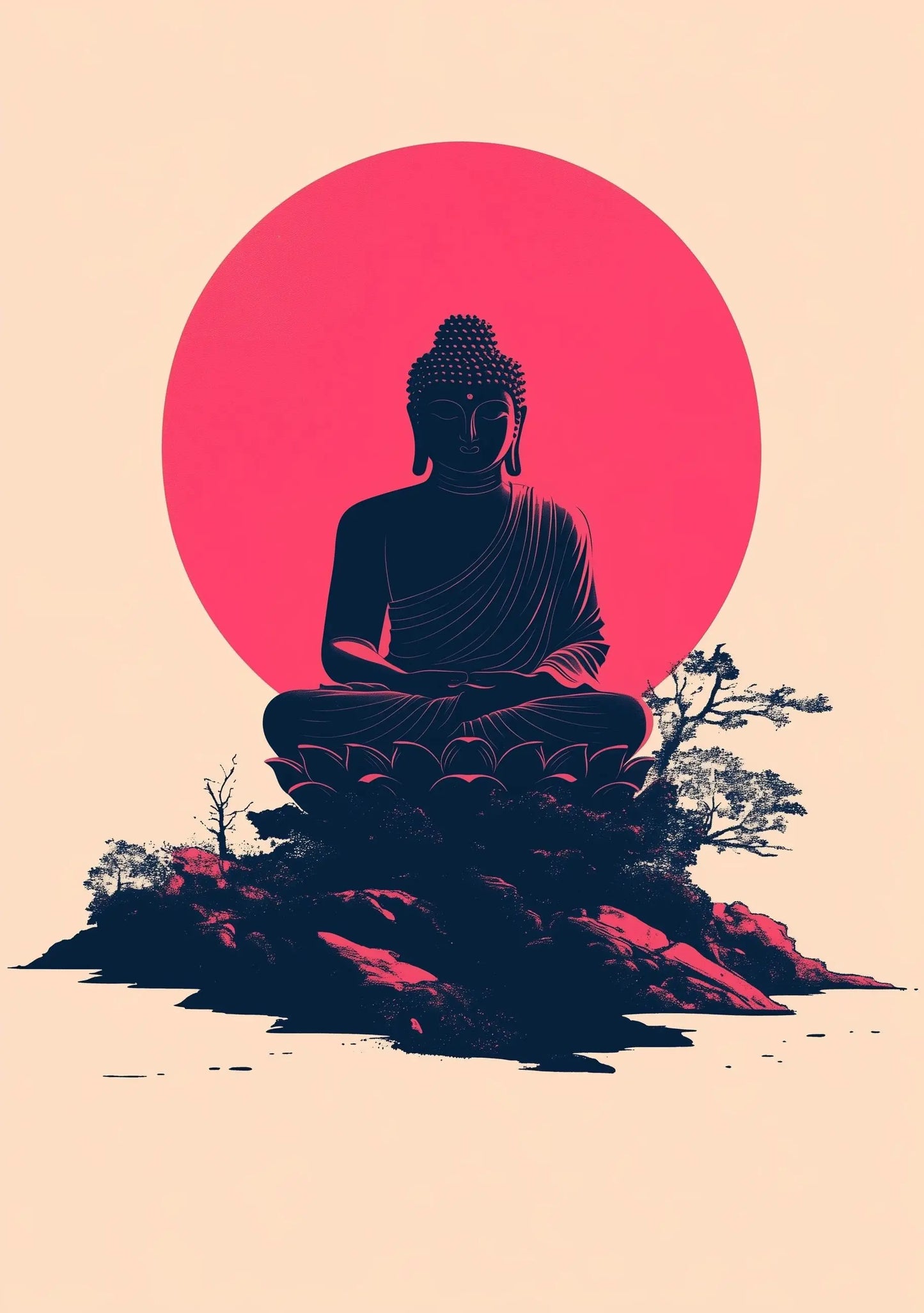 Meditation Buddha Print | Premium Quality UK British Printers | White Lotus Inspired Buddhist - Thailand India Sri Lanka Cambodia Asia