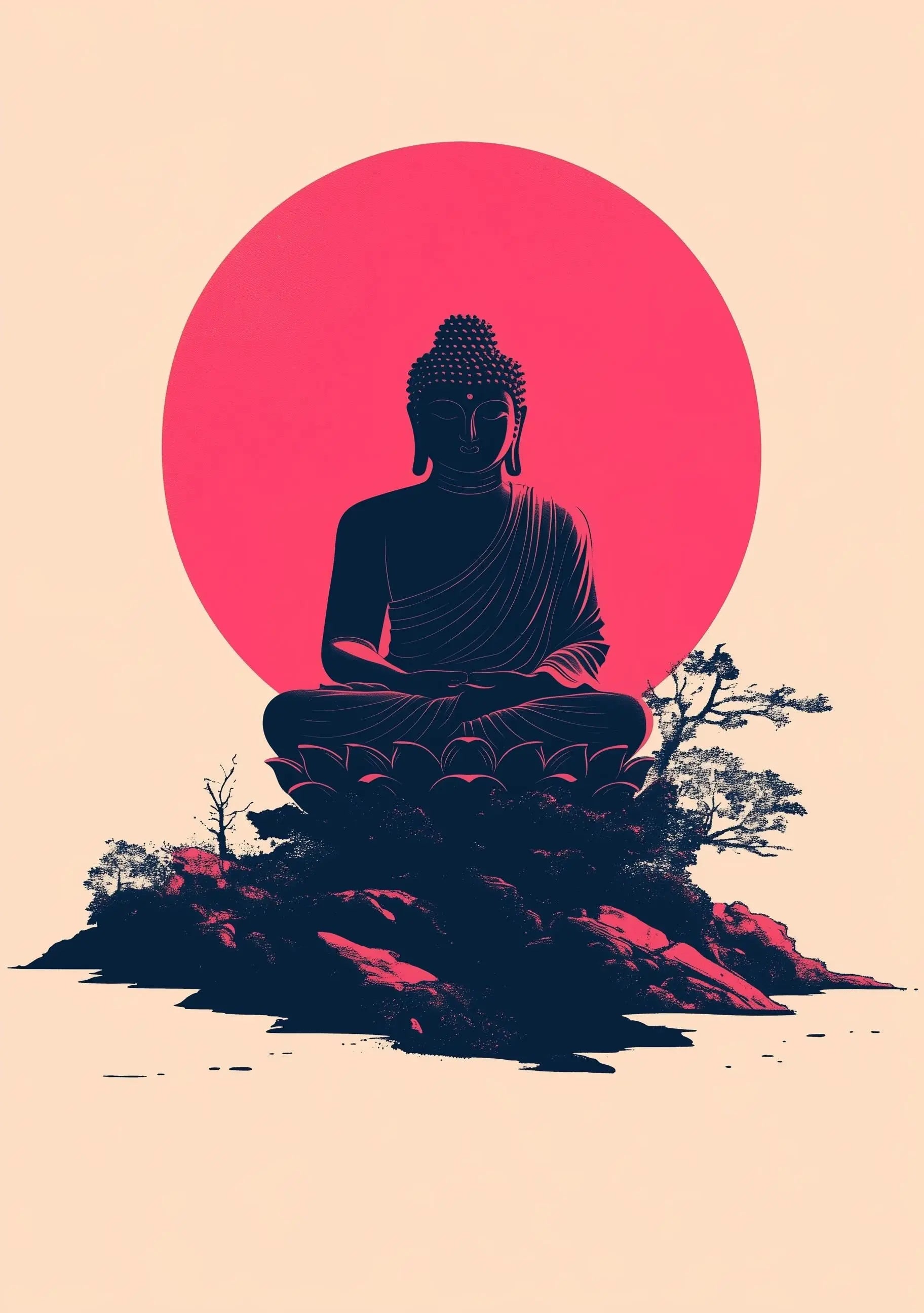 Meditation Buddha Print | Premium Quality UK British Printers | White Lotus Inspired Buddhist - Thailand India Sri Lanka Cambodia Asia