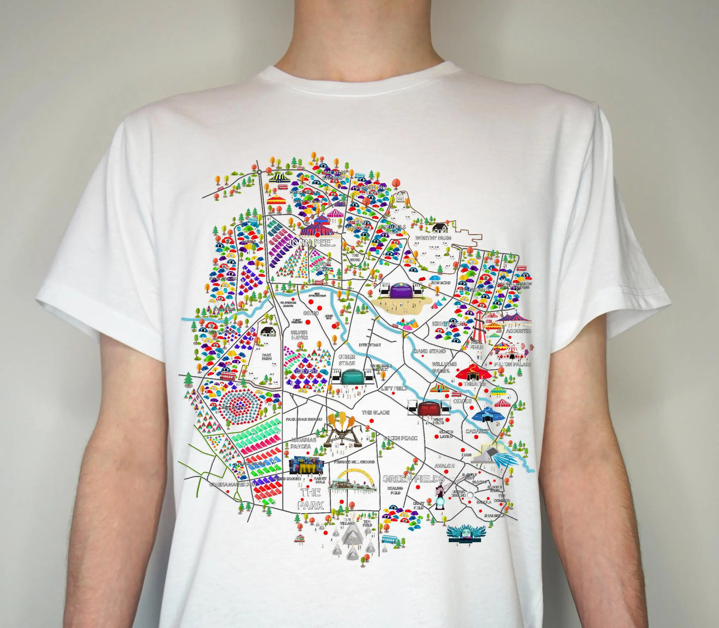 2025 Music Festival Map T Shirt (unofficial) Hand made - Light weight Summer 65/35 Polyester Cotton - festival