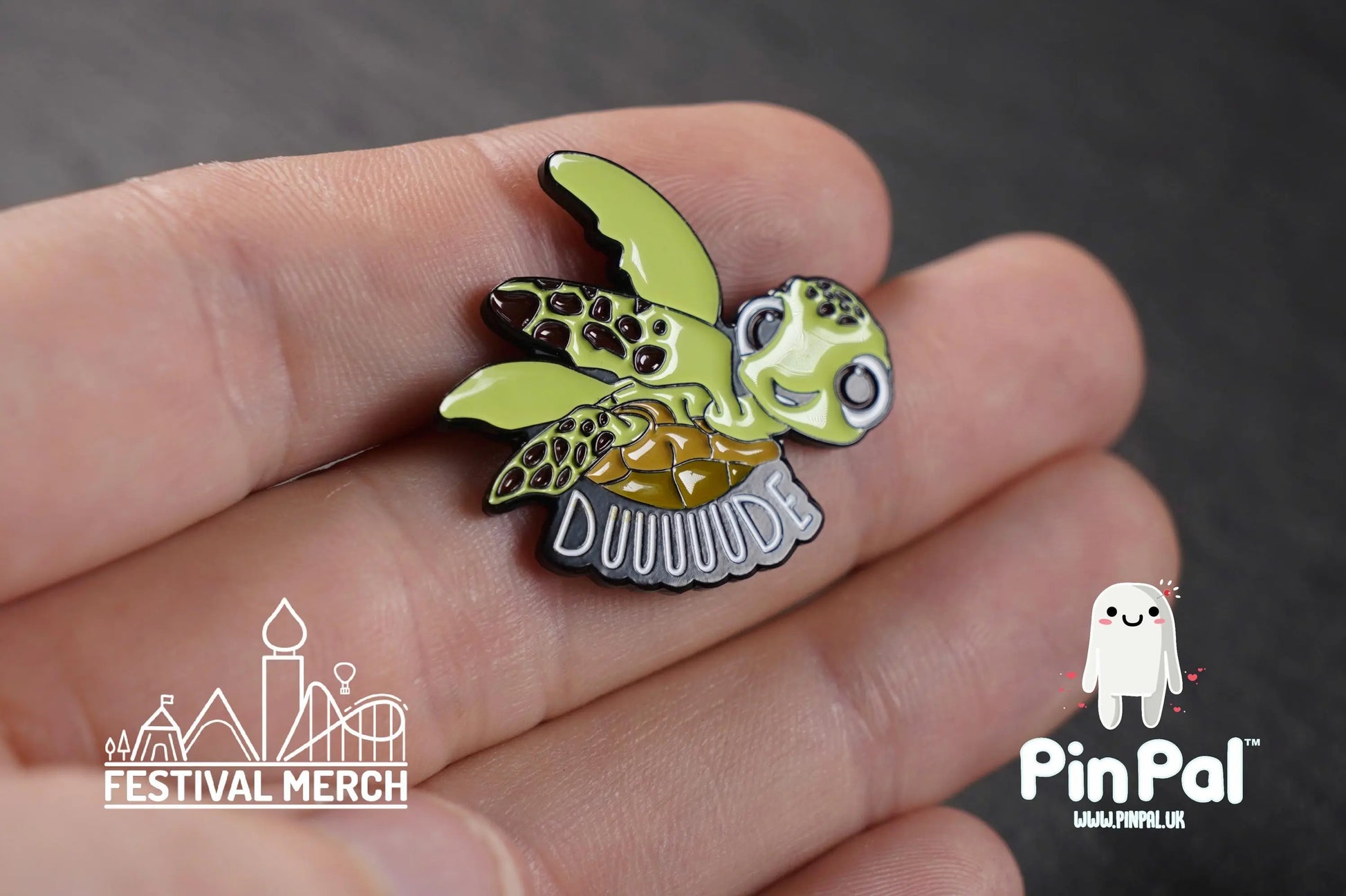 Funny Enamel Pin - PinPal UK177 - Pin Badges - Funny Gift, Music Gift, Anime Gift, Cute Gift, Positive gift, Cheeky Rude Gift, dude turtle