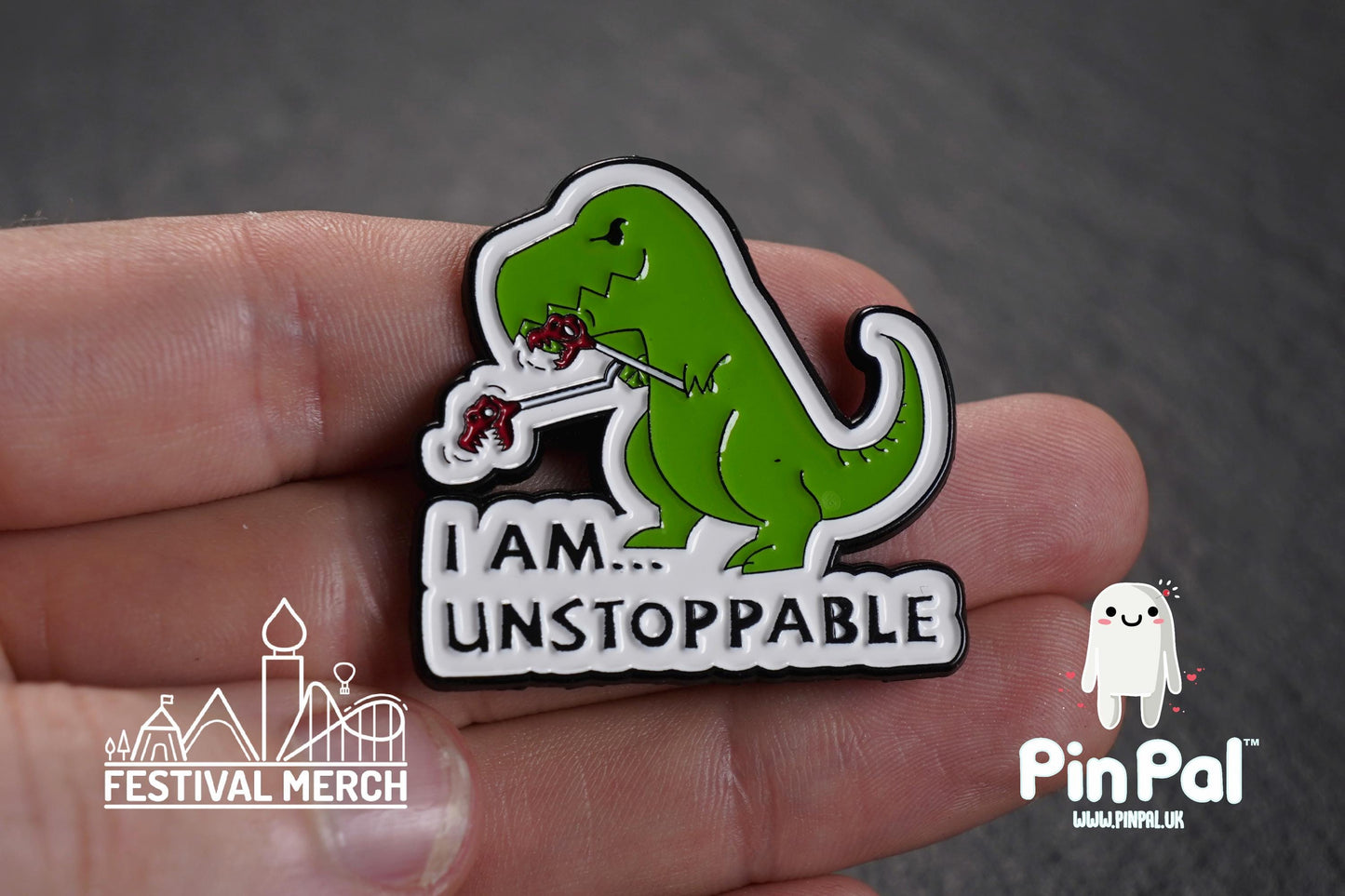 Dinosaur Enamel Pin - PinPal UK197 - Pin Badges - Funny Gift, Music Gift, Anime Gift, Cute Gift, Positive gift, T rex I am unstoppable