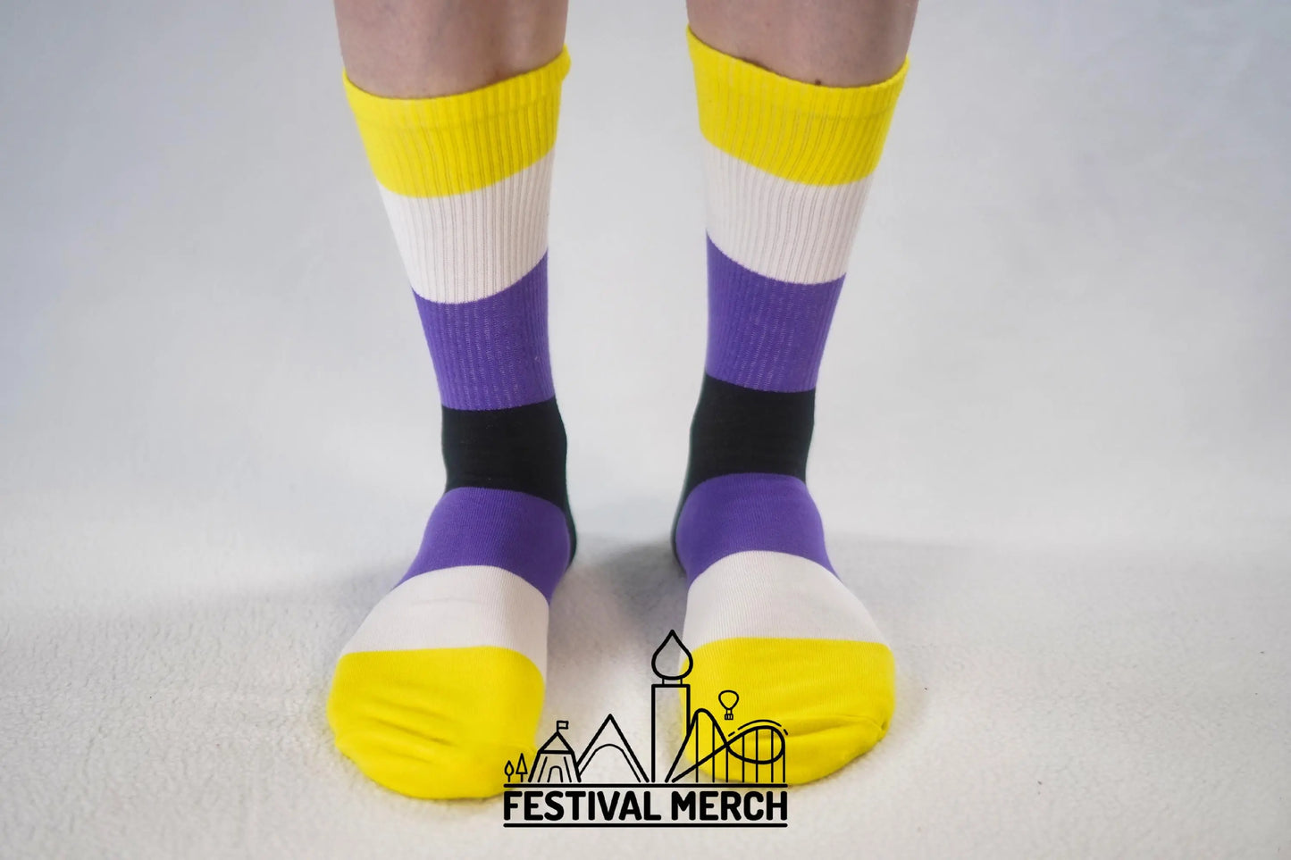 Non binary Pride Socks | Unisex LGBTQ+ Apparel | Premium Cotton Rich ~ Pride Flag Gifts nonbinary Flag Rainbow Socks LGBT owned company