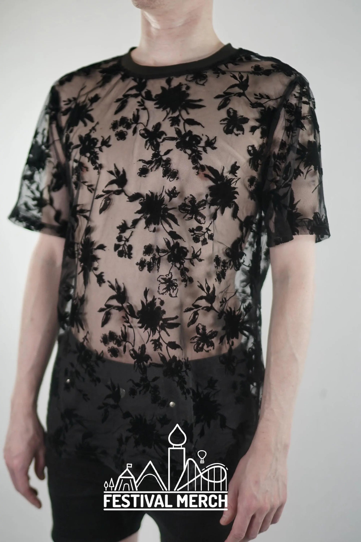 Men's Sheer Top | Festival Merch - Premium Floral Lace Pride Outfit Rave Summer Beach Vacation Holiday Mesh Top Shear Short sleeve