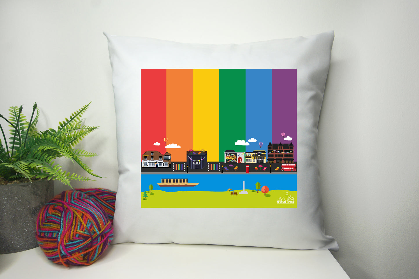 Pride Flag Cushion Cover 40cm by 40cm - Canal Street Manchester UK - LGBT Pillowcase