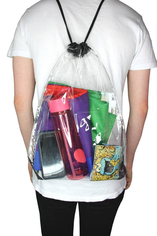Clear Bag - Draw string Backpack PVC - For light items only - Waterproof easy to clean - Transparent Music Festival stadium school