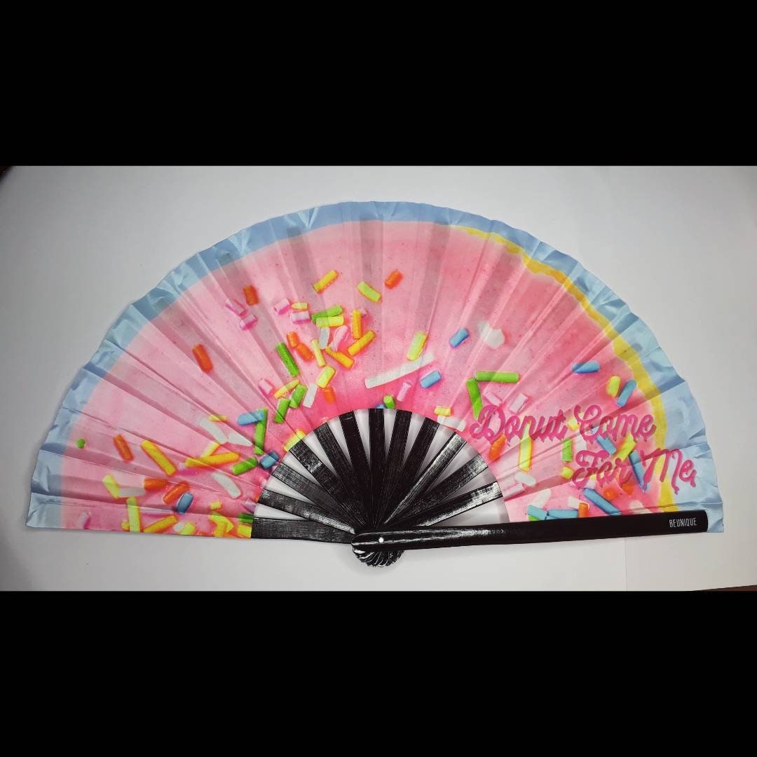 Clack Fan - Hand Fan LARGE | Ru Pauls drag race inspired Folding Fan UV Fabric Donut - perfect for dragcon UK Giant Hand fan  Festival merch